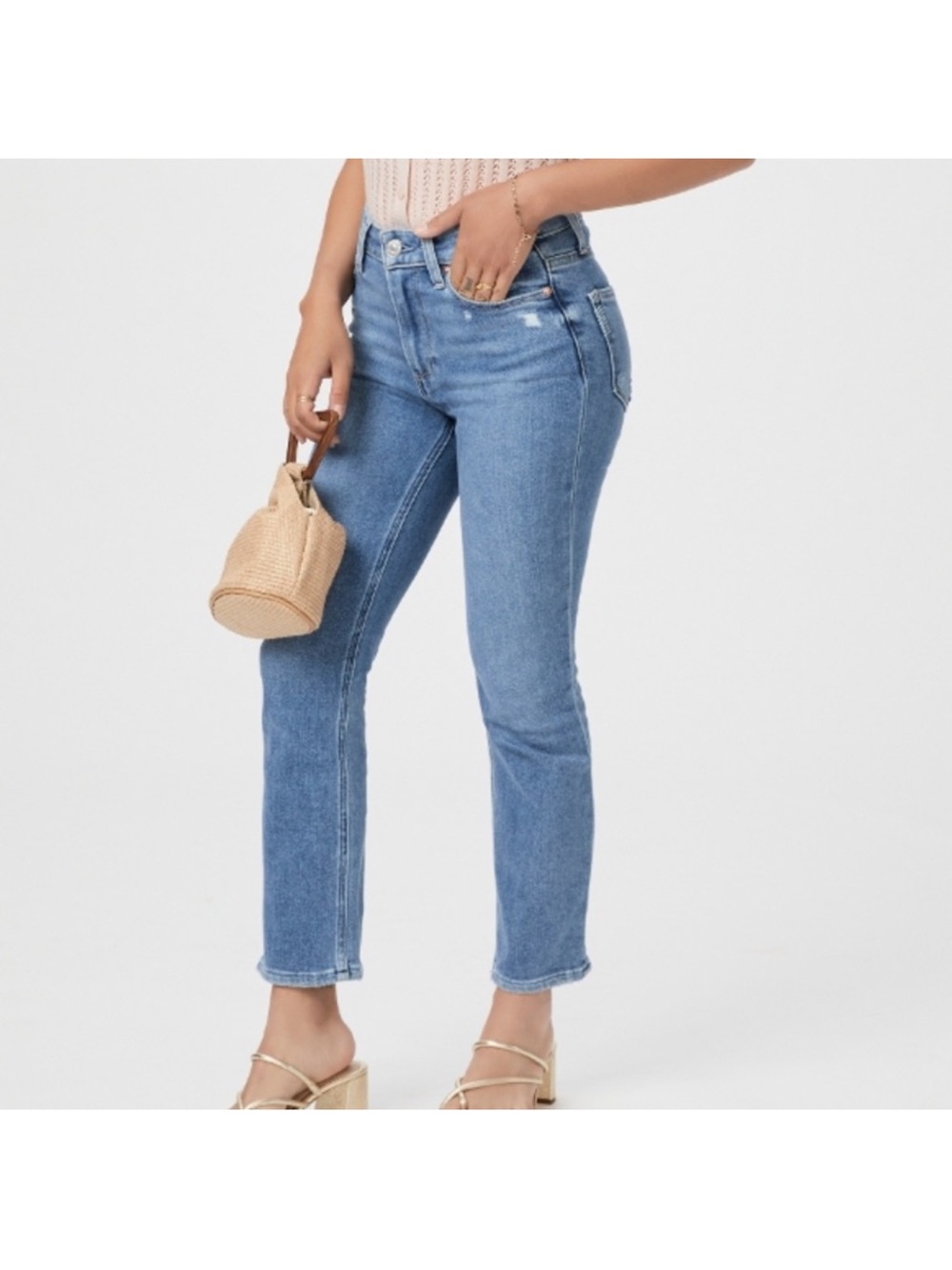 PAIGE Straight-Leg Mid Rise Jeans in Medium Blue